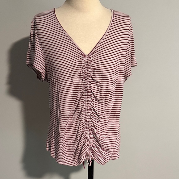 Striped V-Neck Ruched Top - Picture 1 of 6